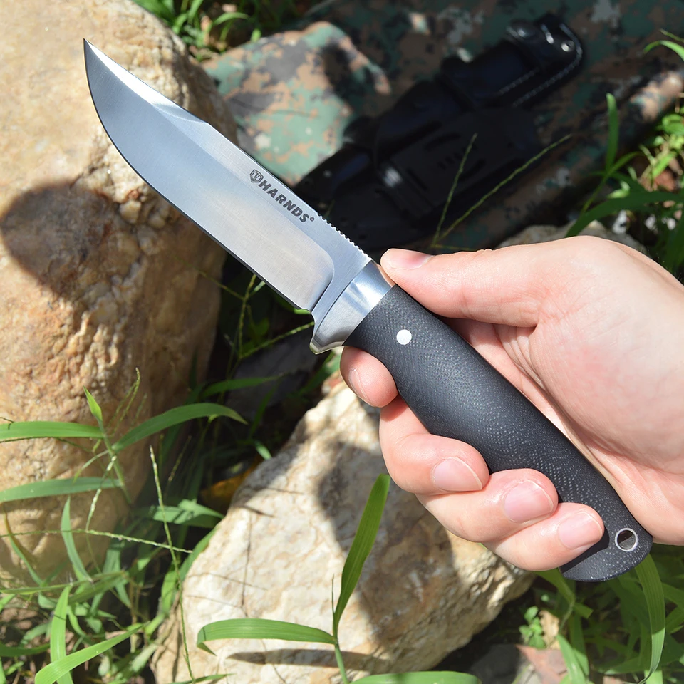 

HARNDS Defender HK4019 D2 Tactical Full Tang Fixed Blade Machete G10/Ebony Handle Kydex/Leather Sheath Outdoor Survival Camping