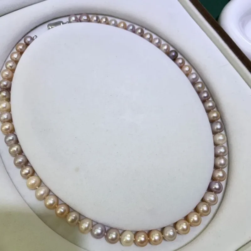 

Ожерелье из натурального натурального жемчуга 8-9 мм с круглым разноцветным жемчугом, серебряная застежка 925 пробы, бесплатная доставка, роскошный свадебный подарок для женщин