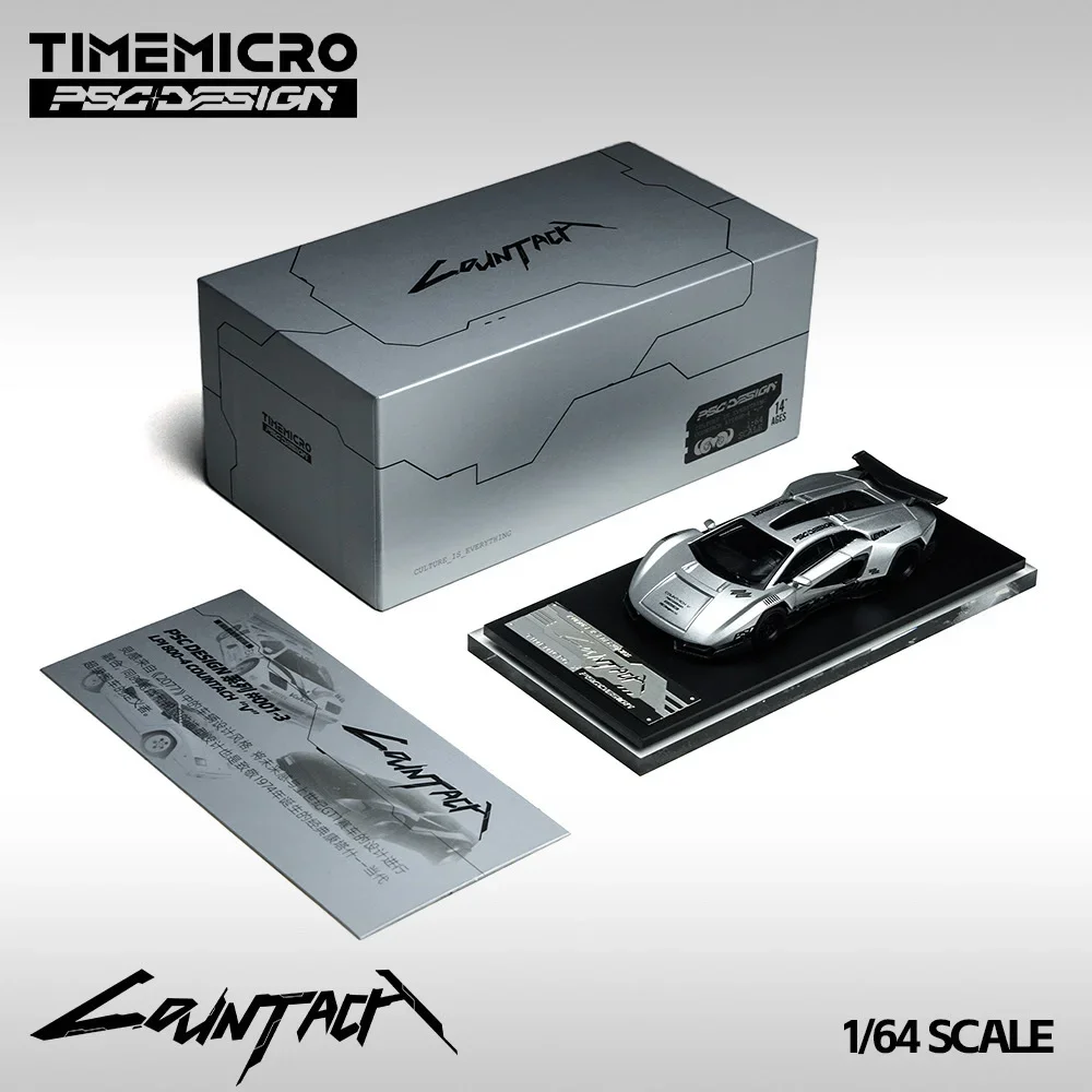 

TimeMicro × PSC DESIGN 1:64 Presell Lamborghini Countach V Silver Bullet Alloy Die-Cast Car Model Collection Gift