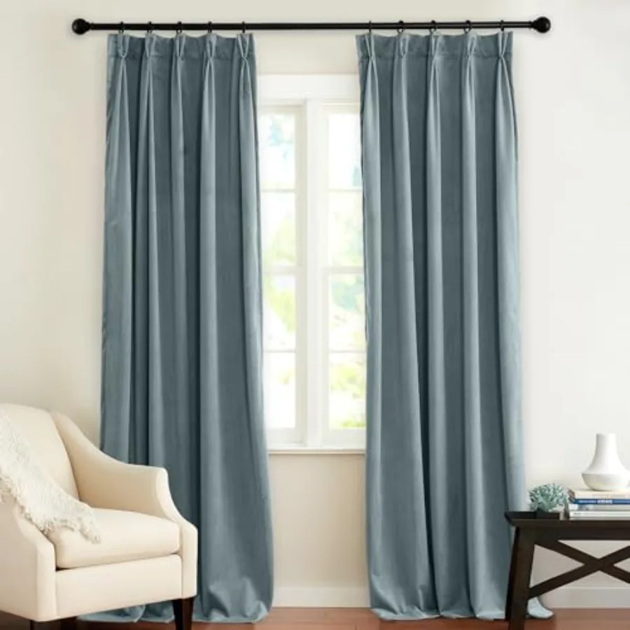 

ed Velvet Curtains 84 Inch, Thermal Insulated Room Darkening Hook Rings and Back Tab Drapes for Bedroom Living Room, W 34 x L 8