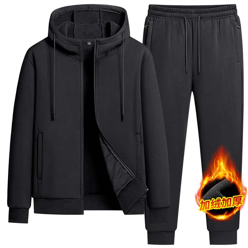 Herfst- en wintervest met capuchon, fleece en verdikte tweedelige sportieve en modieuze set van puur katoen