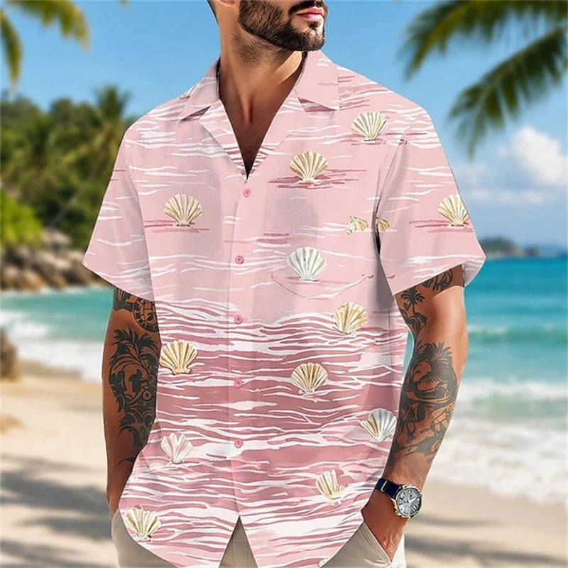 Camisas Gráficas de Organismos Marinhos em Impressão 3D para Homens e Mulheres, Moda Aloha, Camisa Havaiana de Praia, Blusa de Manga Curta para Homens
