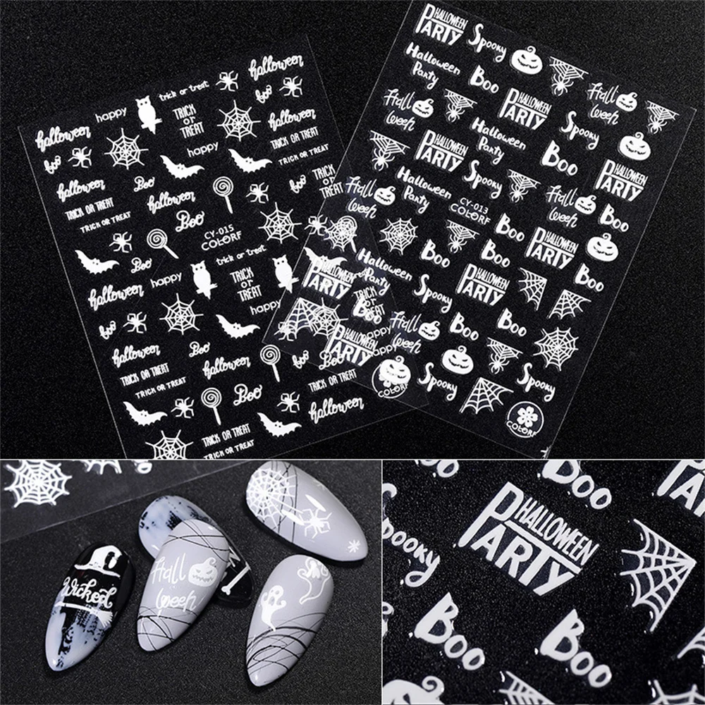 1~4PCS Cartoon Nail Stickers Luminous Effect Flowers Spider Web And Skull Nail Decoration Nail Stickers Health & Beauty