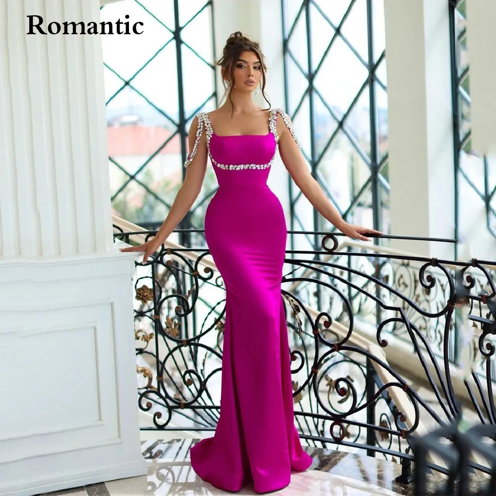 

Romantic Evening Dress Trumpet Satin Sleeveless Floor Length Spaghetti Strap With Bead Long Prom Dress Saudi Arabia For Women