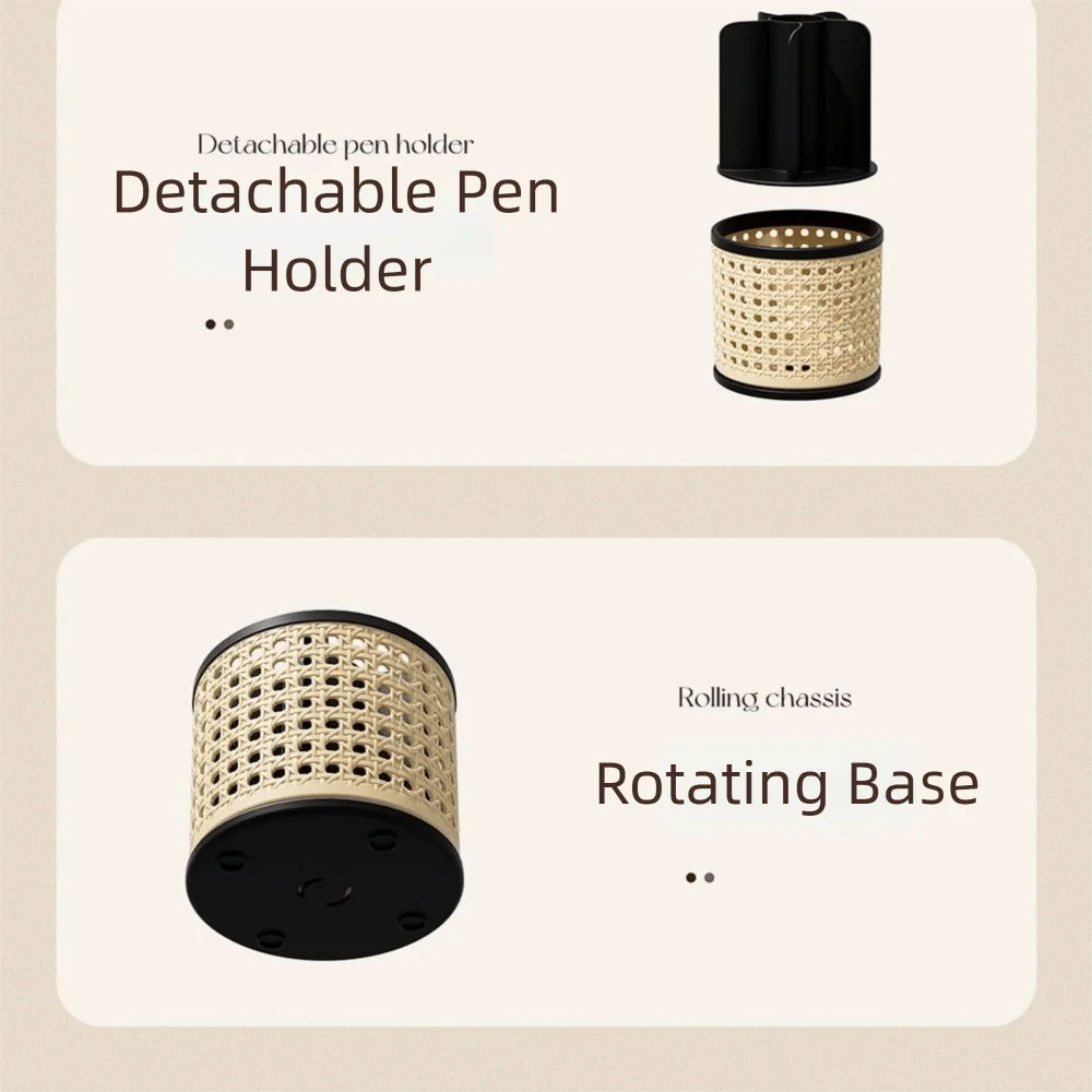 360° Rotating Desktop Pen Holder Large Capacity Multifunctional Makeup Brush Storage Box Grid Design Vintage