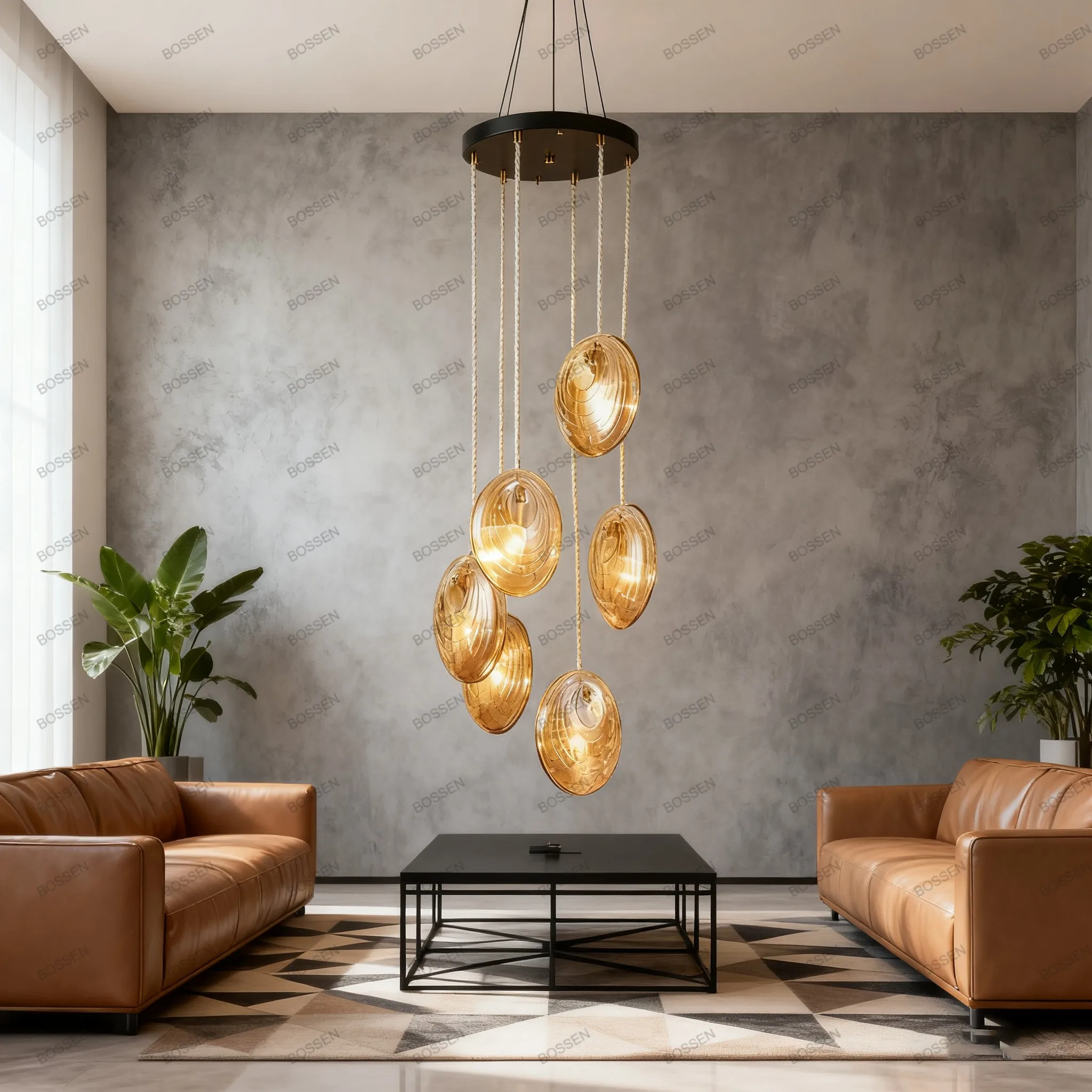 BOSSEN современный скандинавский потолочный светильник с регулируемой яркостью, стеклянный подвесной светильник, регулируемая цепочка для гостиной, дизайнерская комнатная люстра