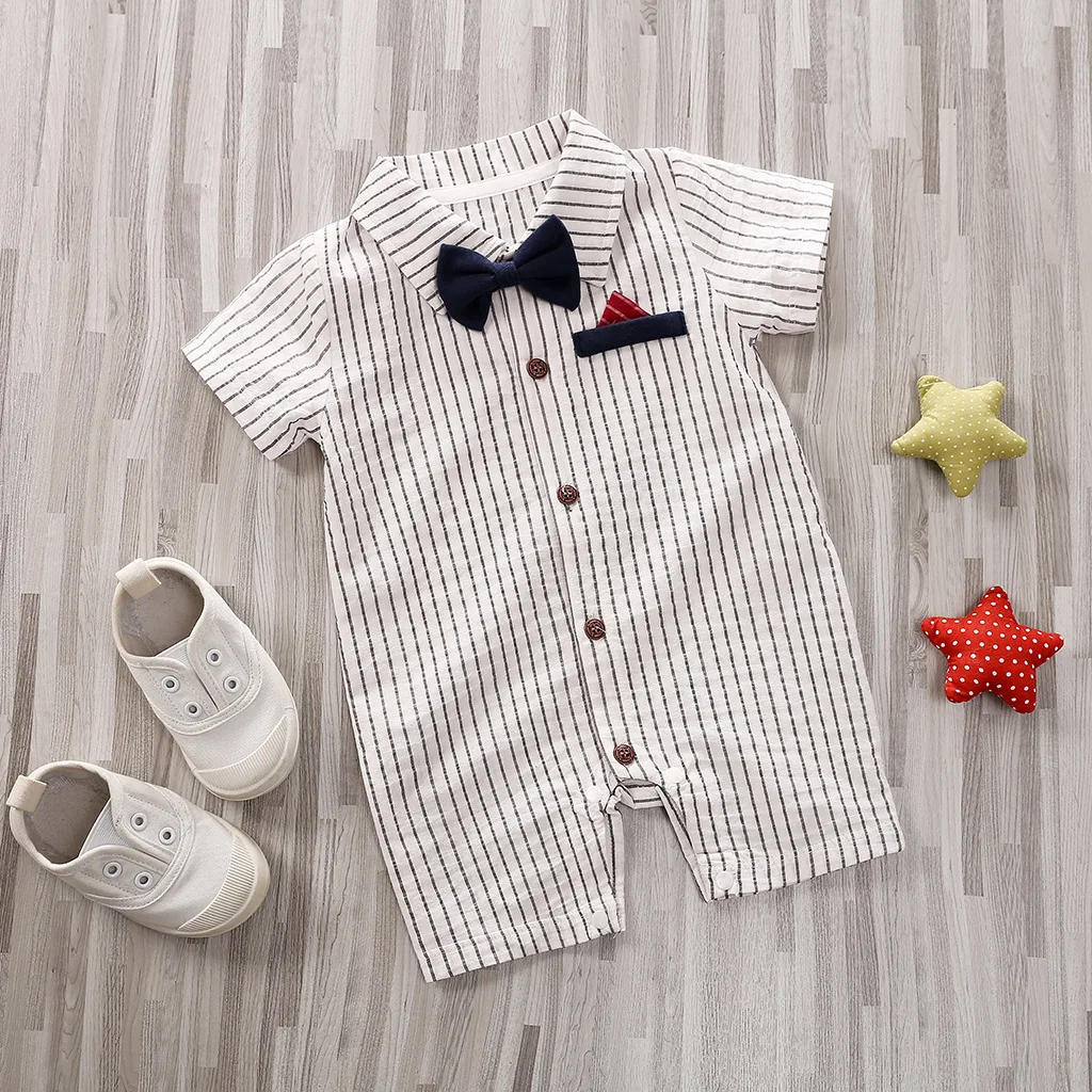 Baby Summer Thin Clothes Casual Gentleman Baby Jumpsuit Short Sleeve Fashion and Cute Kids Rompers