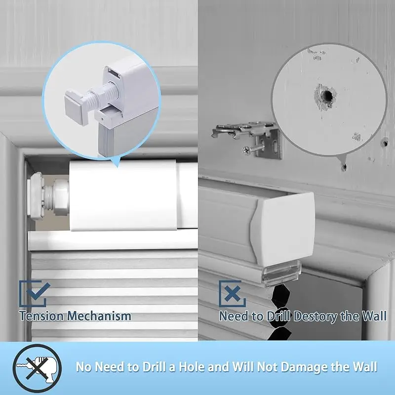 ظلال مخصصة لا تحتاج إلى ثقب الحفر لا أدوات تثبيت دليل مزدوج لاسلكي أعلى أسفل أسفل حتى الخلوية العسل الستائر لنوافذ