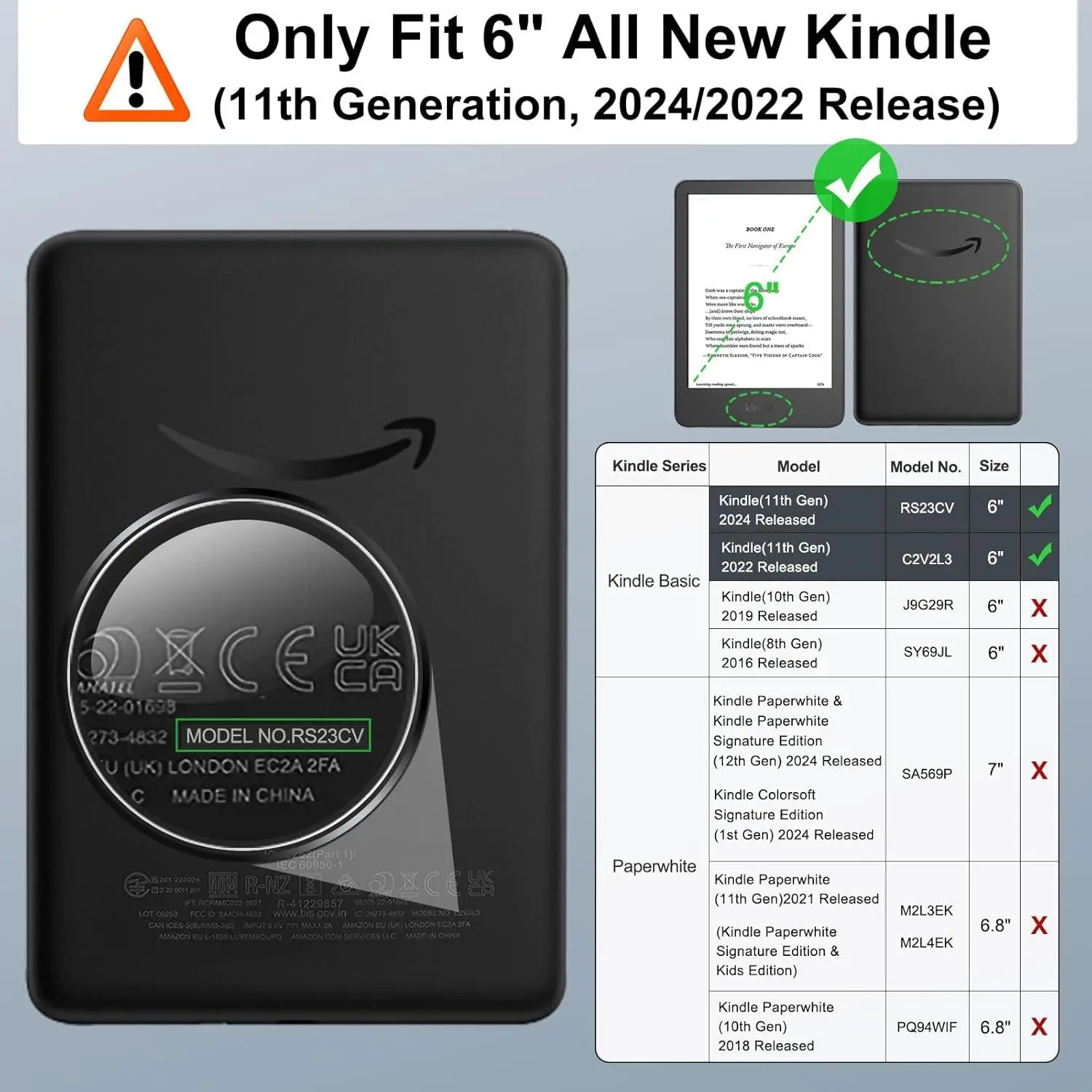 حافظة لجهاز Kindle الجديد الكلي مقاس 6 بوصات (الجيل الحادي عشر - إصدار 2024/2022) غطاء خفيف الوزن مع خاصية الاستيقاظ/النوم التلقائي لـ Kindle 2024/2022 #2