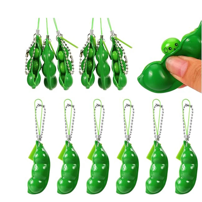 3PCS Squeeze Bean Keychain Fidget Pea Gifts for Teenager Boys Girls Kids Adults Anxiety Stress Relief Toys Party Favors Supplies