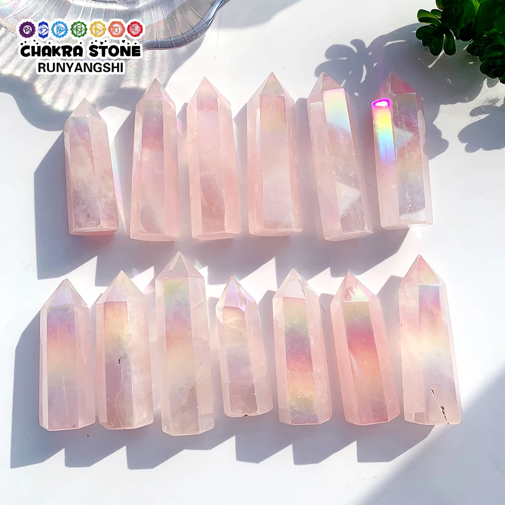 Chakra Natural curativo, cristal electrochapado, arco iris, Aura, rosa, punto de cuarzo, varita, Reiki, columna hexagonal, artesanías Fengshui, decoración del hogar