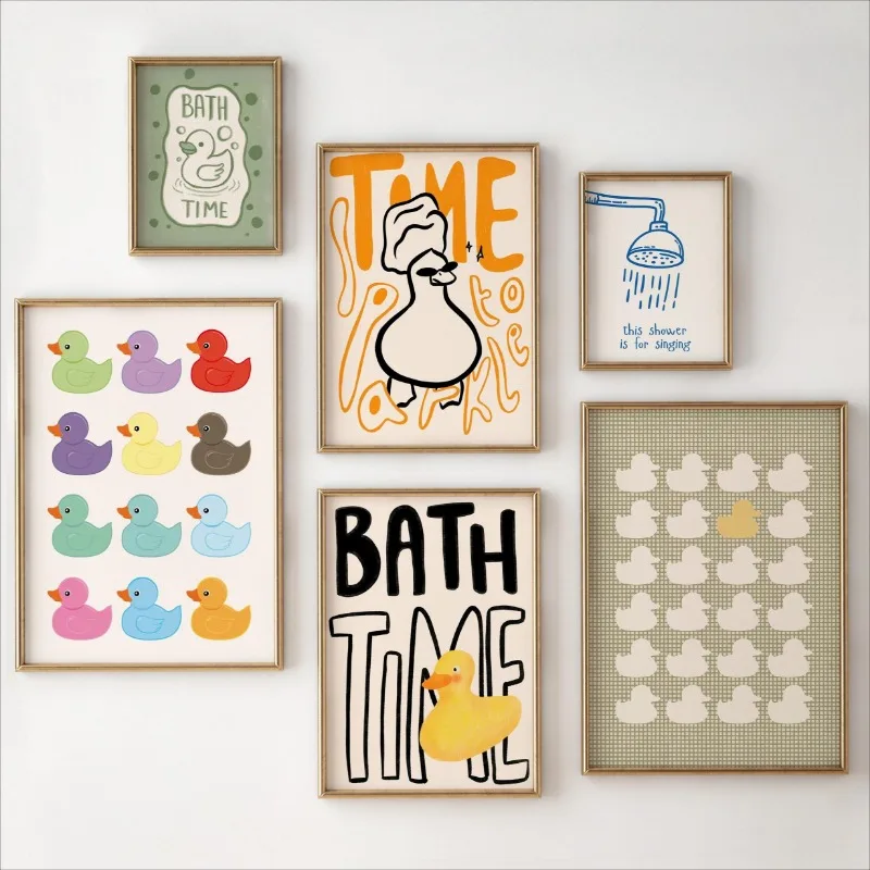 Funny Cute Bath Time Duck Bathroom Shower Singing Quote Art Poster Canvas Painting Wall Prints Picture Living Room Home Decor