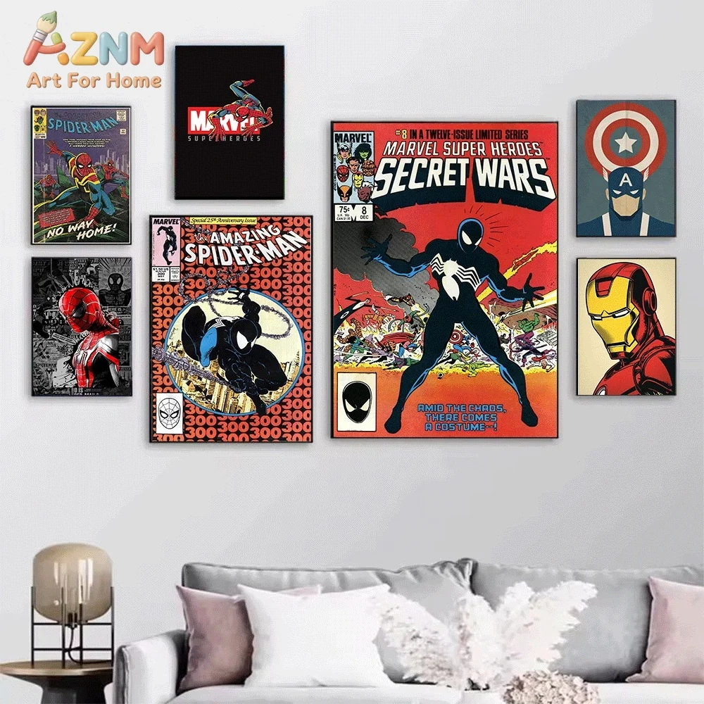 Spiderman Secret Wars Infinity Gauntlet Superhero Canvas Wall Art Poster Vintage Marvel Comic Print Picture Home Bedroom Livin