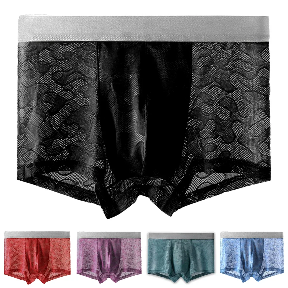 

Men Mesh Hollow Sexy Lingerie Breathable Underpants Men Soft Quick Dry Boxer Shorts Underwear Flat Corner Trunks Men's Clothing