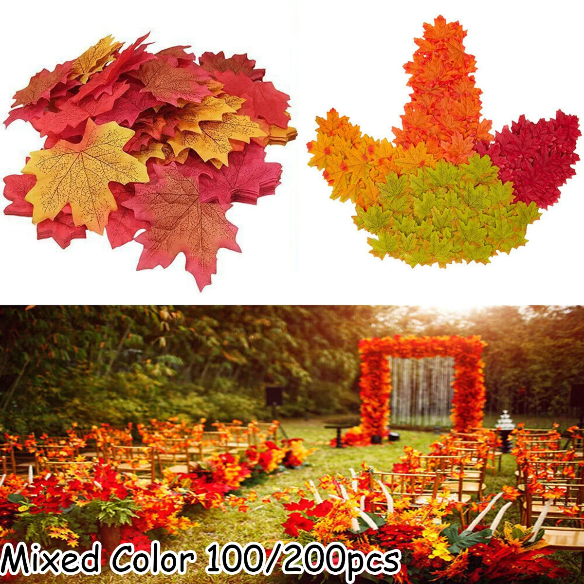 100/200Pcs Artificial Silk Maple Leaf Autumn Fake Leaves Garland Maple Leaves Vine Thanksgiving Halloween Wedding Party Decor