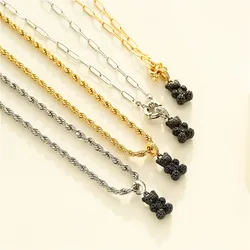 Women's Necklace Plating Black Gun Crystal Zircon Cartoon Bear Pendant Popular Fashion Jewelry Couple Gift