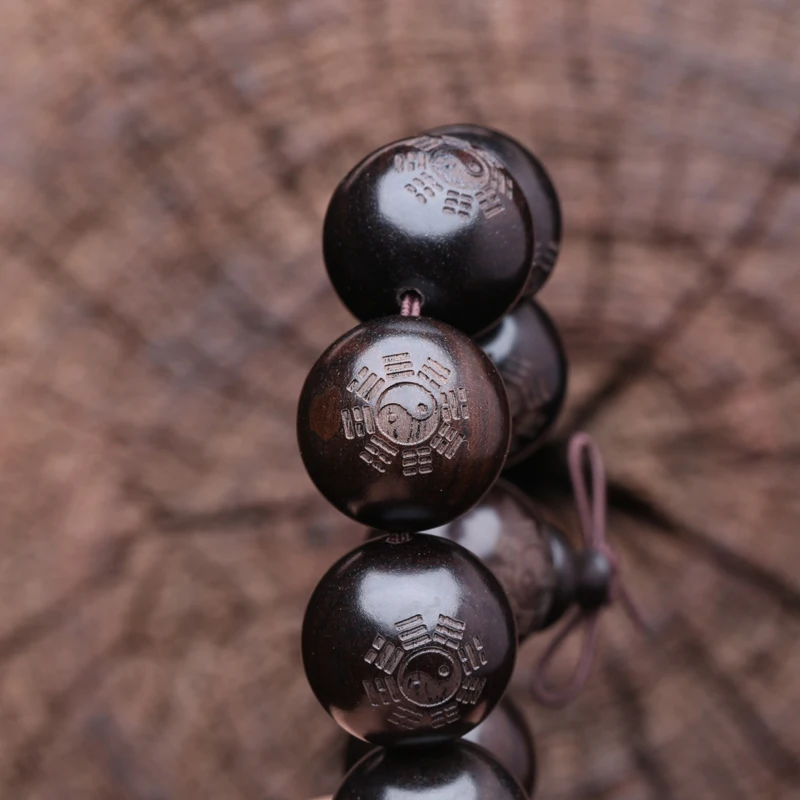 Ebenholz männer Holz Yin Yang Armband Symbol von Philosophie Männlichen Armband Symbol von Divination 20 Mm Schwarz Holz Perle armband – Detail 11