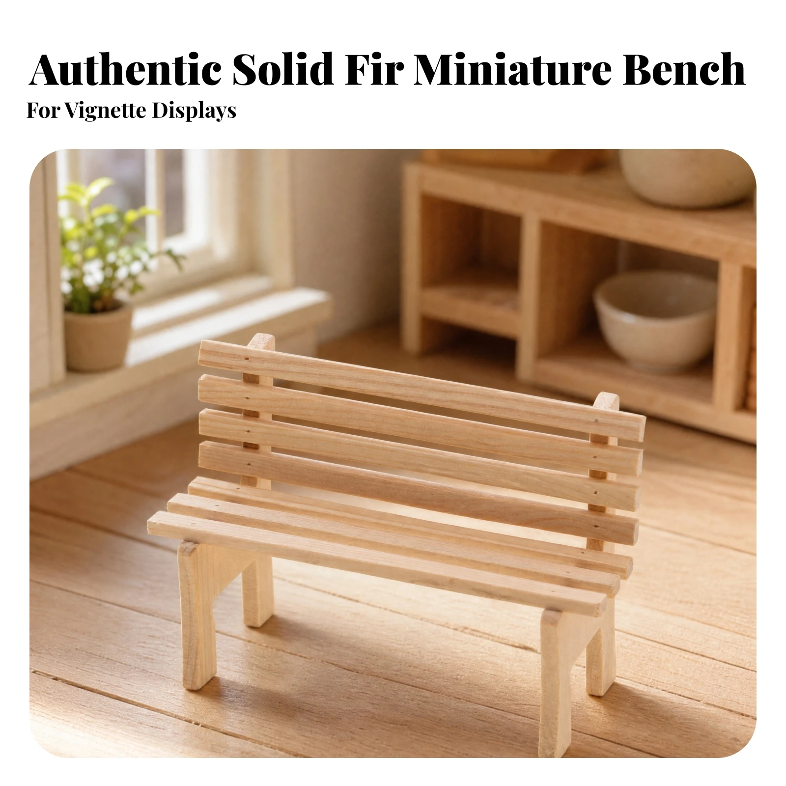 Miniature Bench with Slatted Seat and Backrest Rustic 1:12 Scale Wooden Dollhouse Bench Display-Only Photography Prop