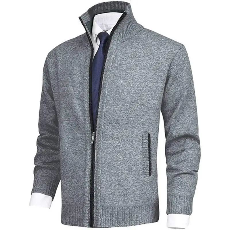 Herren-Strickjacke mit Reißverschluss, Casual Business, Old Money, Slim Fit, Einfarbig, Dünner Fleece, Warme Kleidung, Herbstpullover – Detail 3