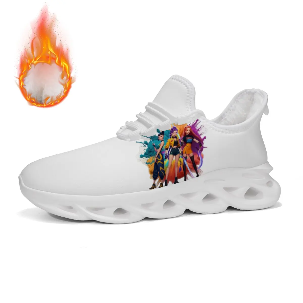 

New Snow Shoes Winter Outdoor Women Shoes Fleece Lined White Sneakers with Anime Girls Print Fashion Platform Sneakers
