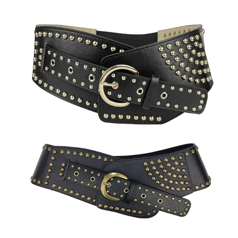 

Women Decorative Belt Subculture PU Corset Belt Western Rive Studded Waistband