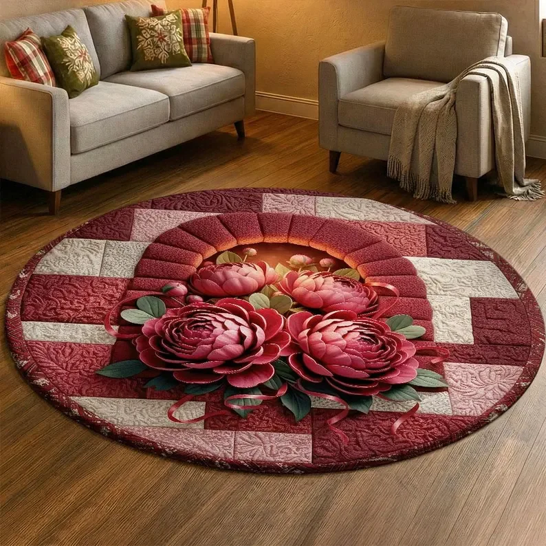 

3D оконный ковер с красной розой, цветочный ковер, романтический напольный коврик на день Святого Валентина, красный декор с цветком пиона, уютный домашний весенний ковер с цветком