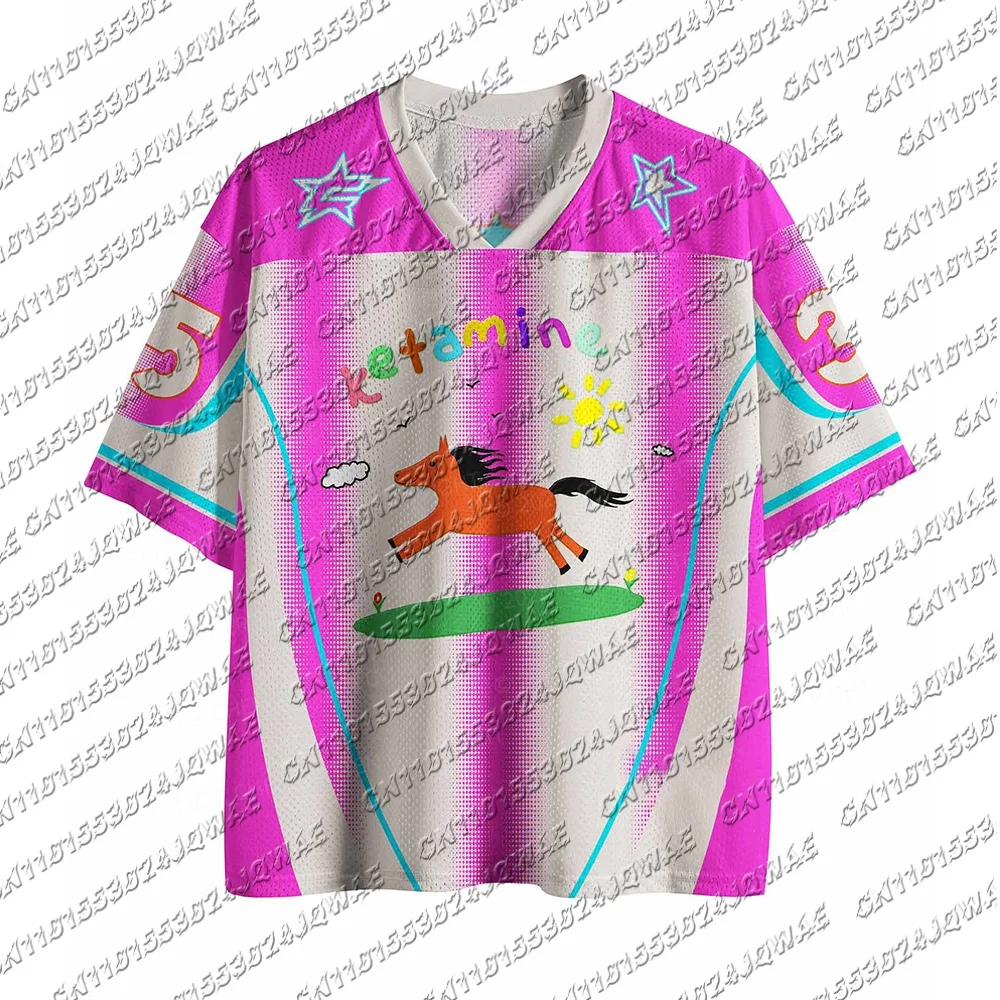 Y2K Women Orange Pony Graffiti Printed Short Sleeve Tee Summer Loose Breathable Comfortable Jersey Street Fashion Sports Shirt