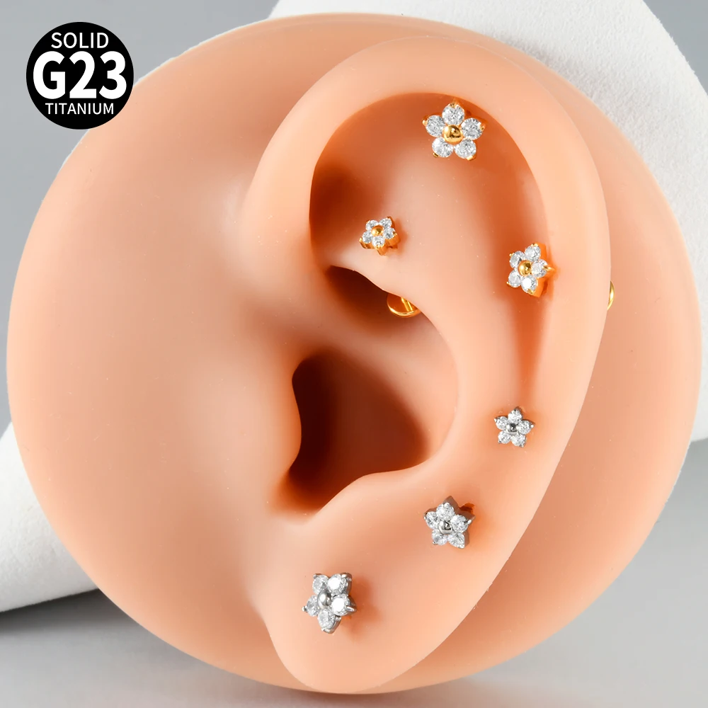 1/5PCS F-136 Implantat Titan Verschiedene Größe Blume Zirkonia Labret 16G Innengewinde Knorpel Helix Lappen Ohrring Piercing – Detail 4