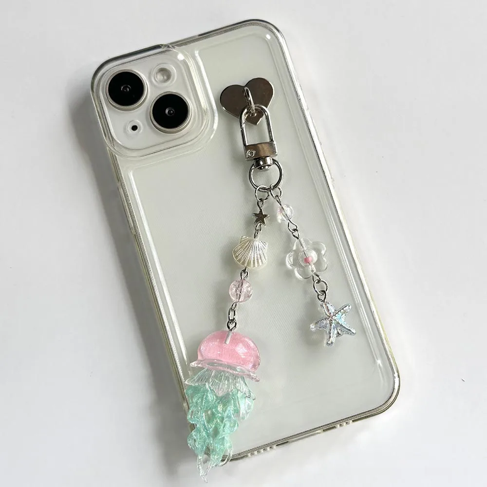 Ocean Theme Bag Charm Stylish Jellyfish Pendant Keychain Marine Creatures Phone Charm Metal Hanging Decoration Gift For Phone