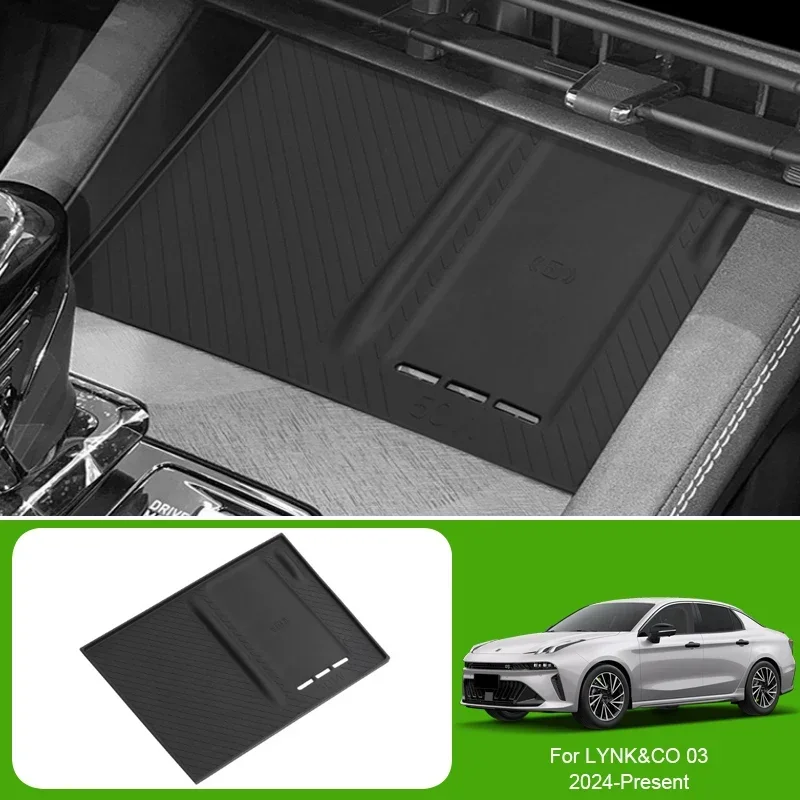 

For LYNK&CO 01 02 03 2024-Present Car Armrest Box Storage Auto Wireless Charging Mat Under Centrol Control Tray Door Organizer
