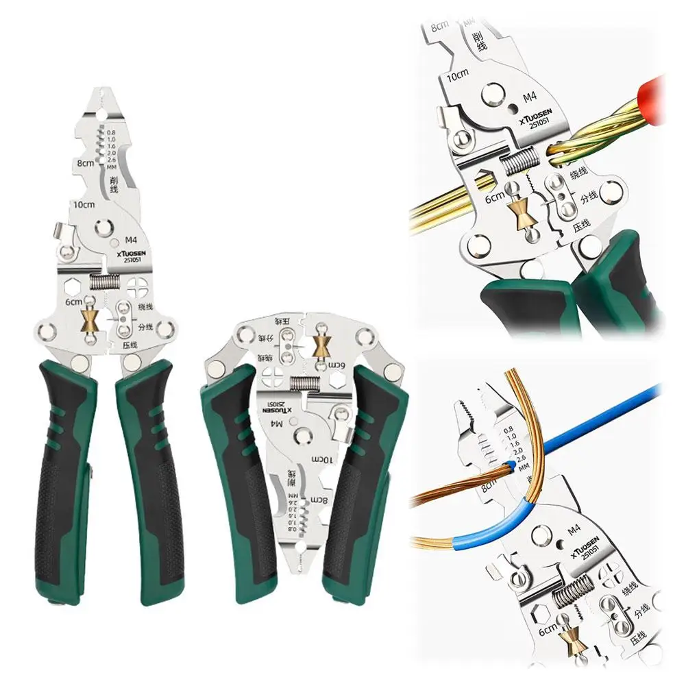 Abisolierzange, faltbarer Kabelschneider, Abisolierzange, Multifunktions-Handwerkzeug für Elektriker zum Schneiden, Crimpen und Wickeln von Kabeln. – Detail 9