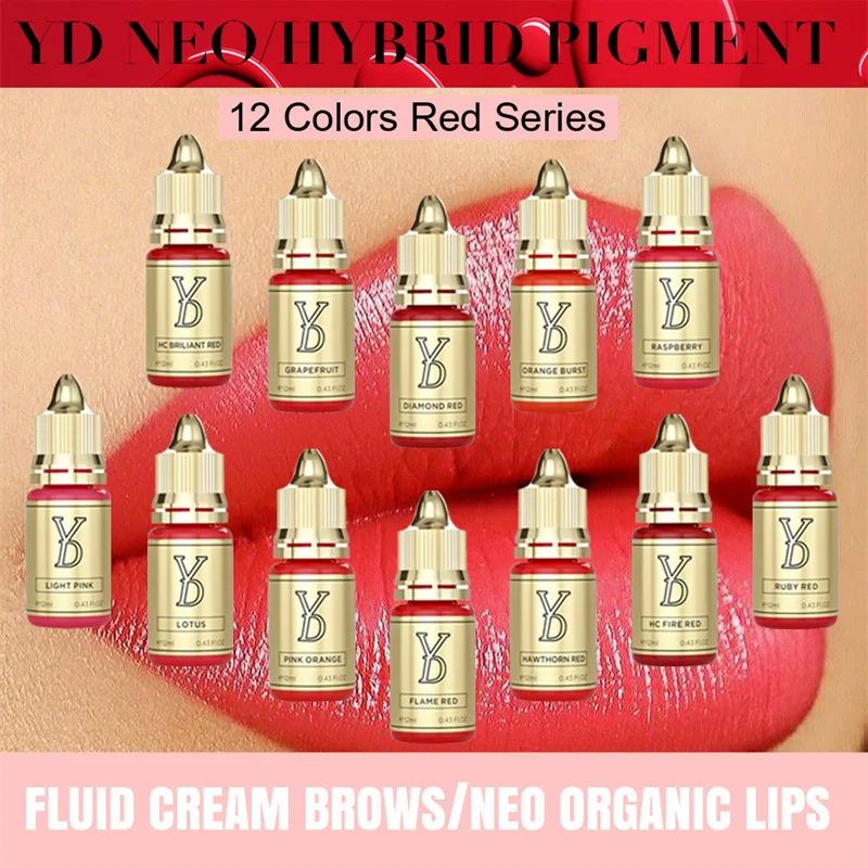 YD 12ML Lippen Pigment Tattoo Inkt Microblading Micropigmentie Pigmenten Professionele Permanente Make-up Vrouwen Lip Schoonheid Tatoeages Rood