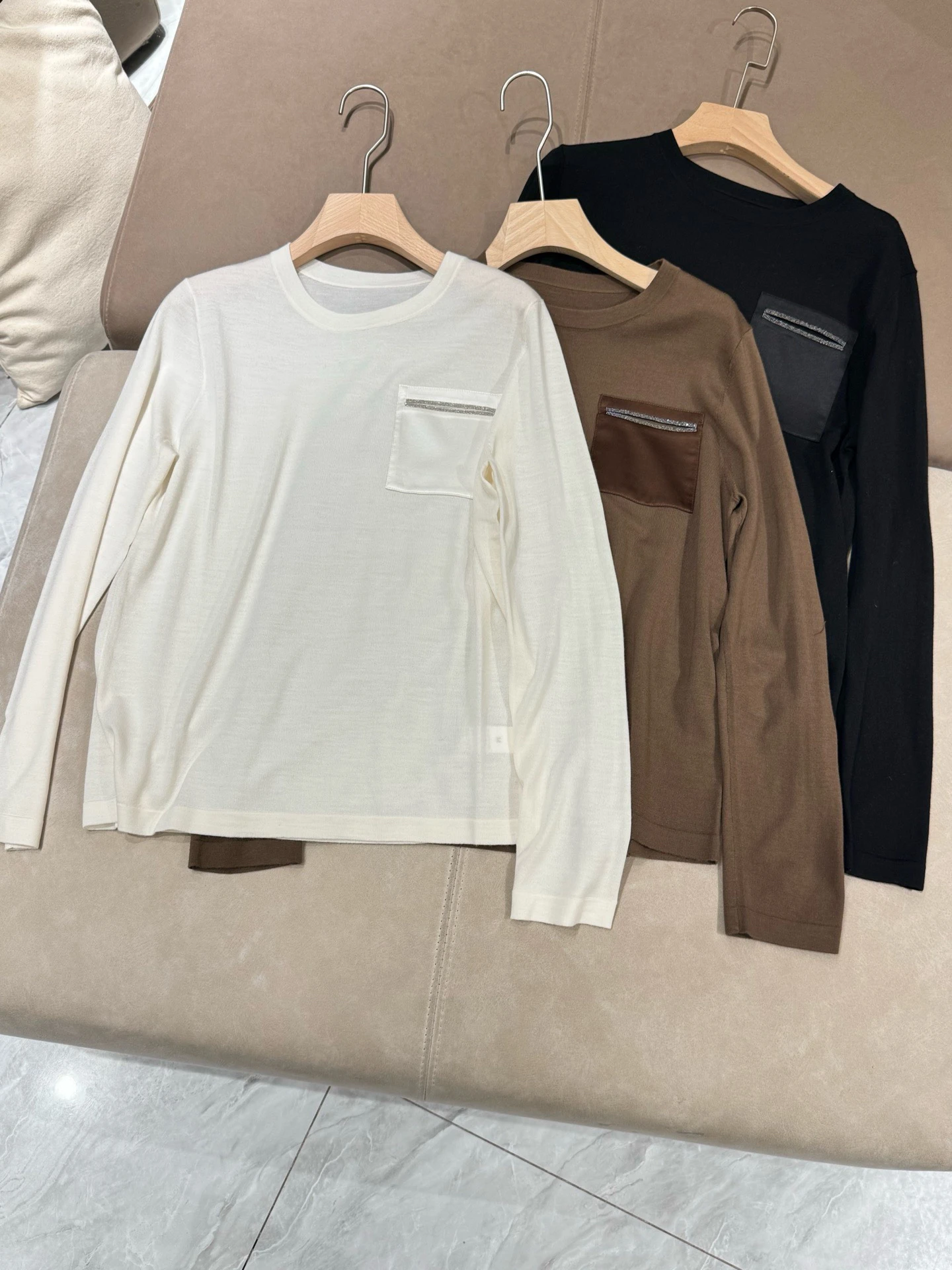 

BC Красивый трикотаж Long Sve круглая футболка Ne женский повседневный шерстяной топ свободного покроя универсальный базовый слой irt