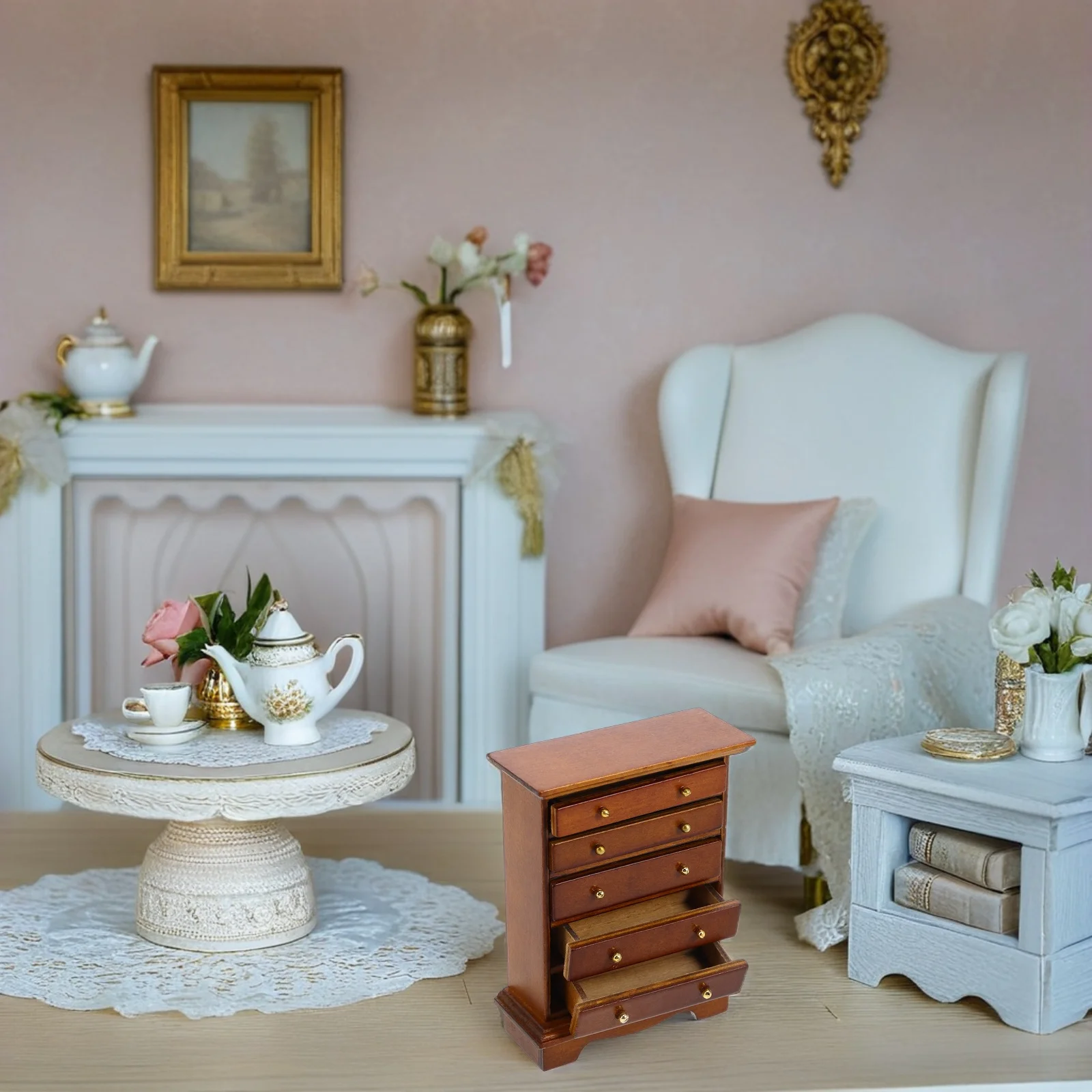 

Компактная миниатюрная деревянная прикроватная тумбочка, тумбочка, съемный ящик, коричневая винтажная мебель для кукольного домика