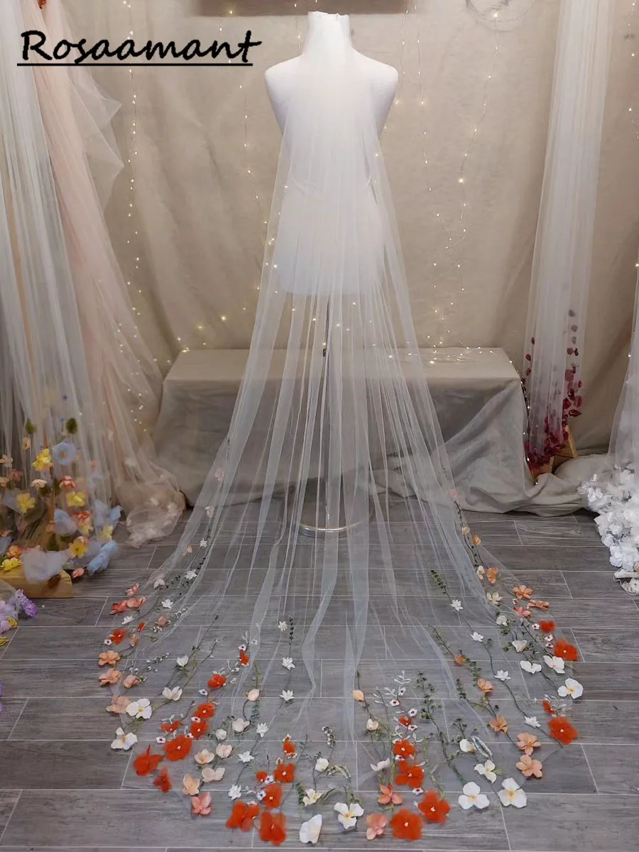 2023 Floral Veil  Print Flower Bridal Veil Long Wedding Veils Floral Veil