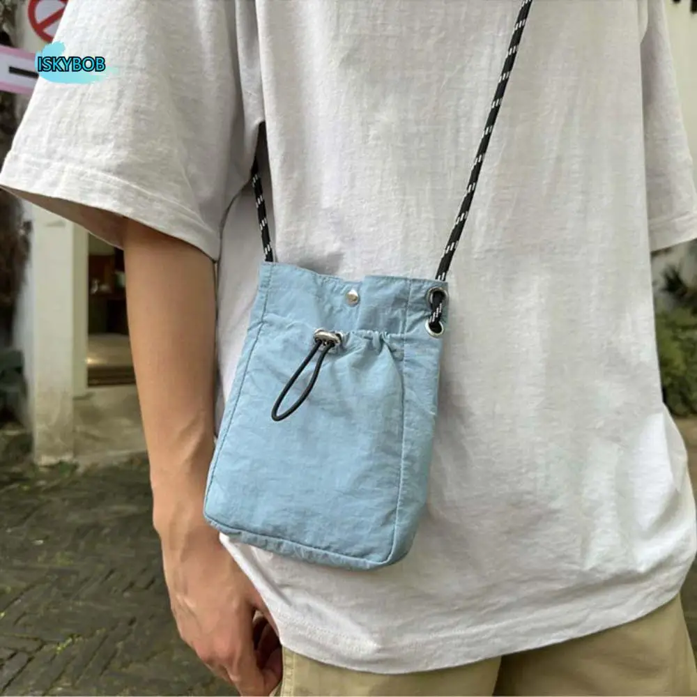 

Cute Korean Style Drawstring Phone Bag Large Capacity Tote Bag Crossbody Bag Niche Design Solid Color Shoulder Bag Girls