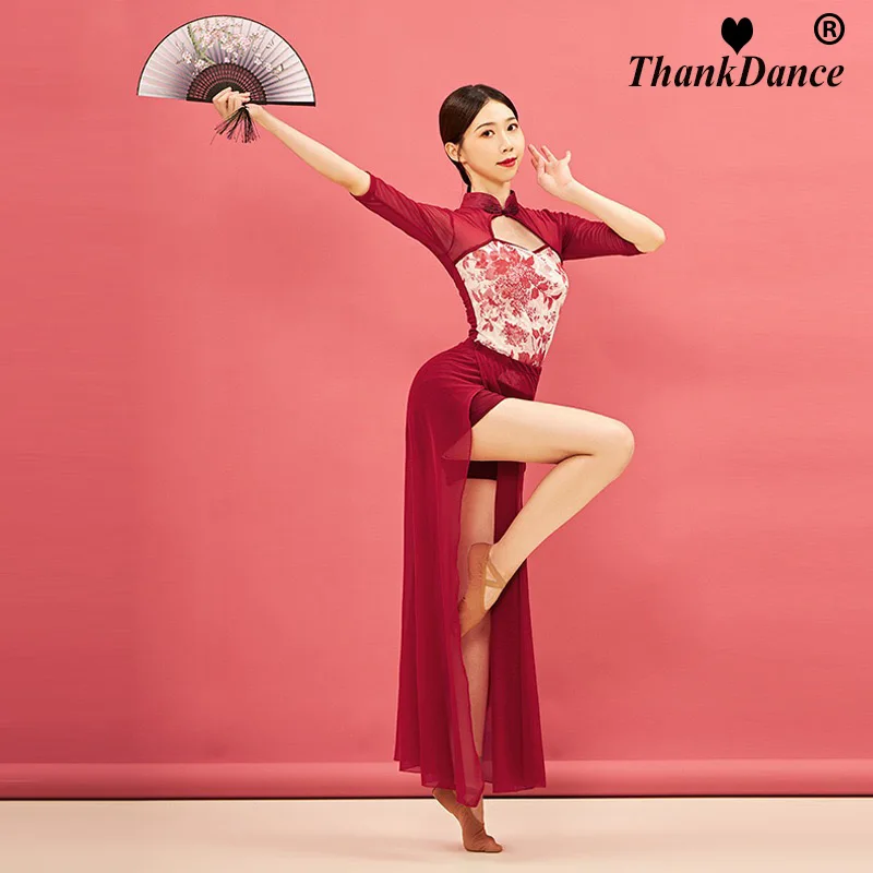 المرأة الحديثة فستان رقص غنائي أزياء الرقص الشعبي يوتار تراكب سبليت ماكسي فستان طويل لأداء الباليه الجمباز #3