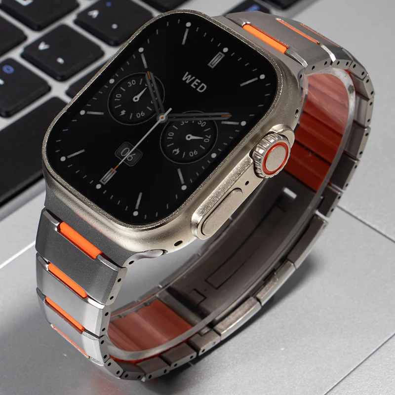 

Мужской ремешок из нержавеющей стали для Apple Watch Ultra 3/2, 49 мм, 46 мм, 45 мм, 44 мм, 42 мм, с раскладывающейся застежкой, для Iwatch Series 11, 10, 9, 8, 7, 6, SE, 5