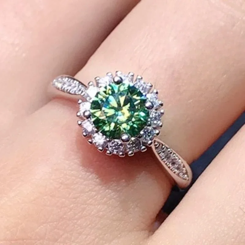 S925 sterling silver green Mosan diamond black card waist size electroplated platinum trend WOMEN'S ring adjustable jewelry