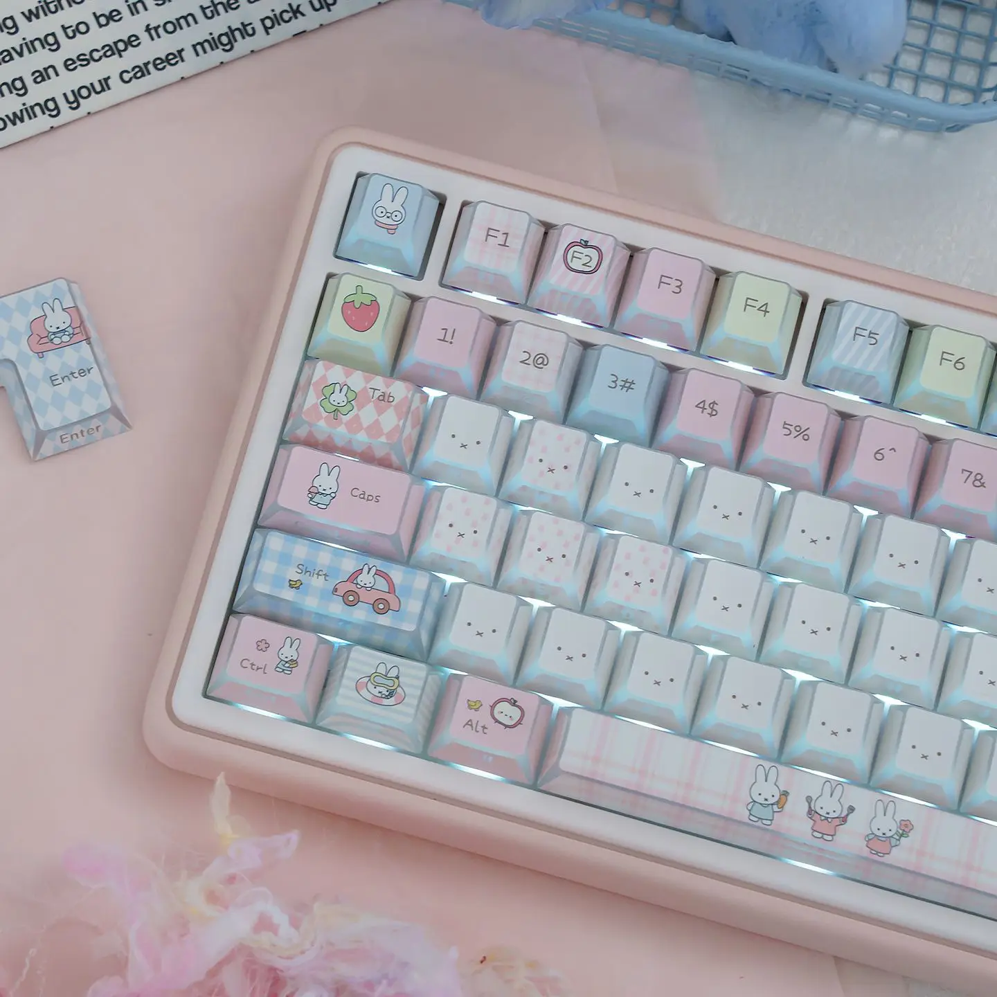 

Cute Miffy Folded Shadow Angular Translucent Side Carving Keycaps Customization Machinery Keyboard PBT Sublimation Lovely Kawaii