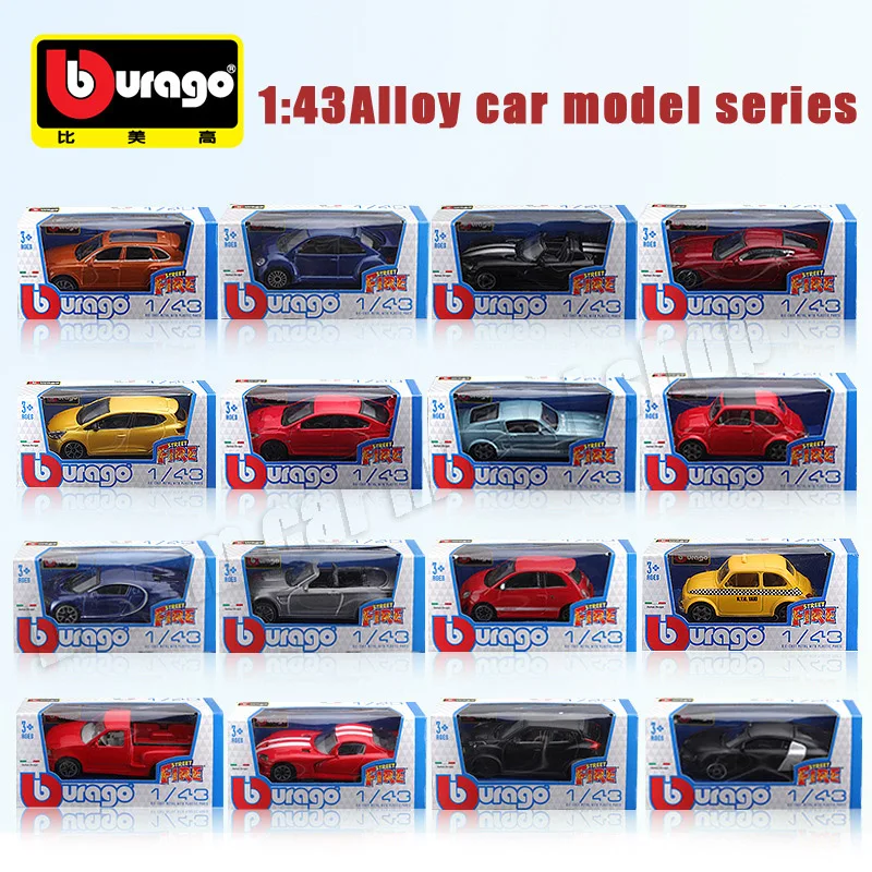 1:43 Bburago BMW M4 Cabrio Renault Clio Fiat 500 Alloy Die-cast Car Model Street Fire Series Model Collectible Holiday Gift