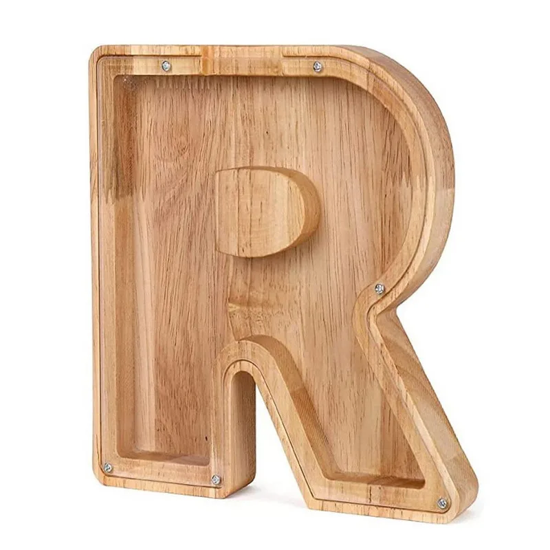 26 Letters Engels Spaarpot Houten Munt Geldbesparende Doos Jar Munten Opbergdoos Desktop Ornament Home Decor Ambachten Kerstcadeau