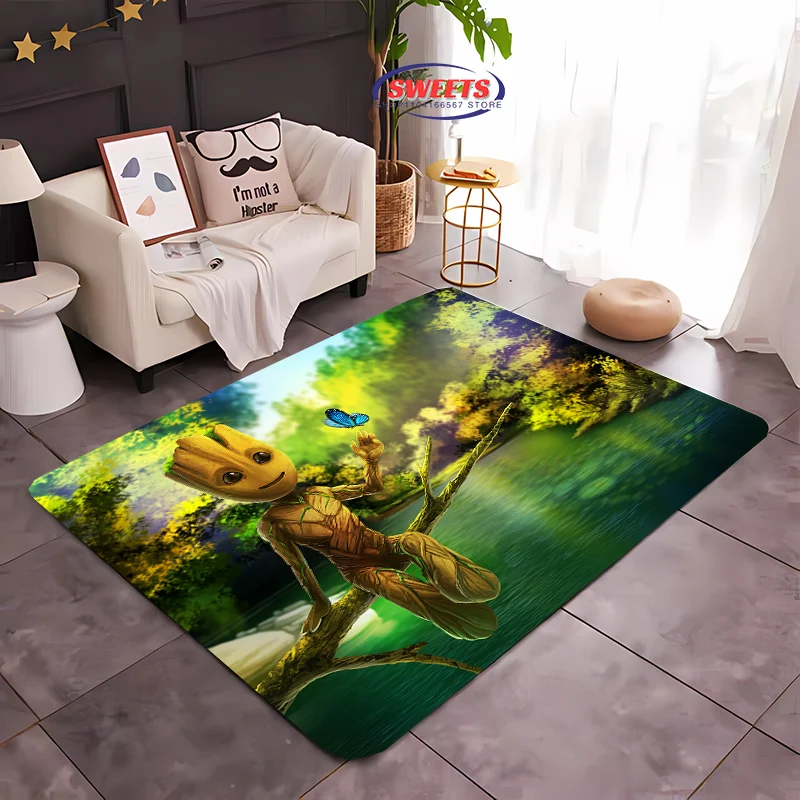 3D Printing Marvel Guardians of The Galaxy Groot Cartoon Carpet! Bedroom Floor Living Room Bed Mat,Non-slip Exquisite Home Decor