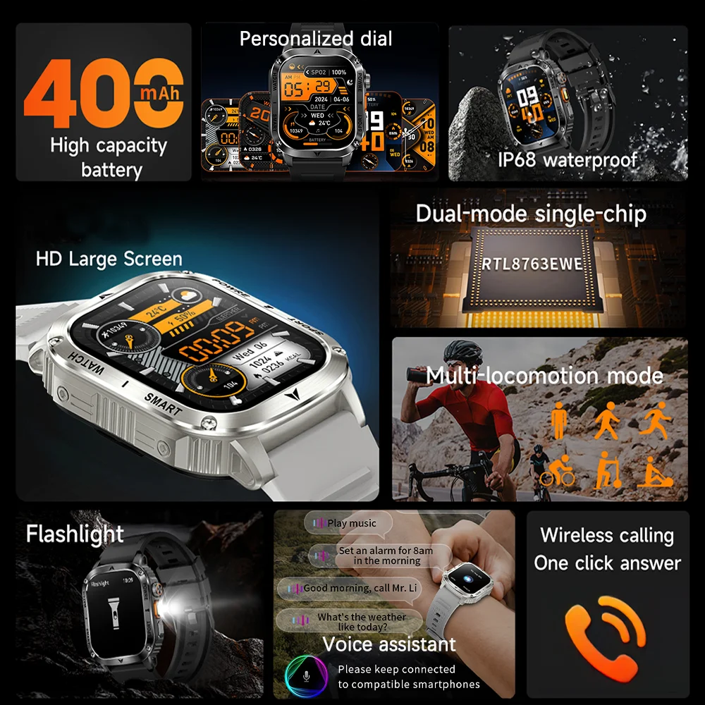 2025 ใหม่ SmartWatch 2.01 'ขนาดใหญ่ Full Touch Screen ไฟฉาย LED เลือดออกซิเจน Health Monitor Men Smartwatches 170 + กีฬา Tracker