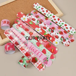 12Pcs Sweet Fruit Strawberry Theme Slap Bracelets Toy for Kids Girl Birthday Party Favors Baby Shower Guest Gifts Pinata Fillers