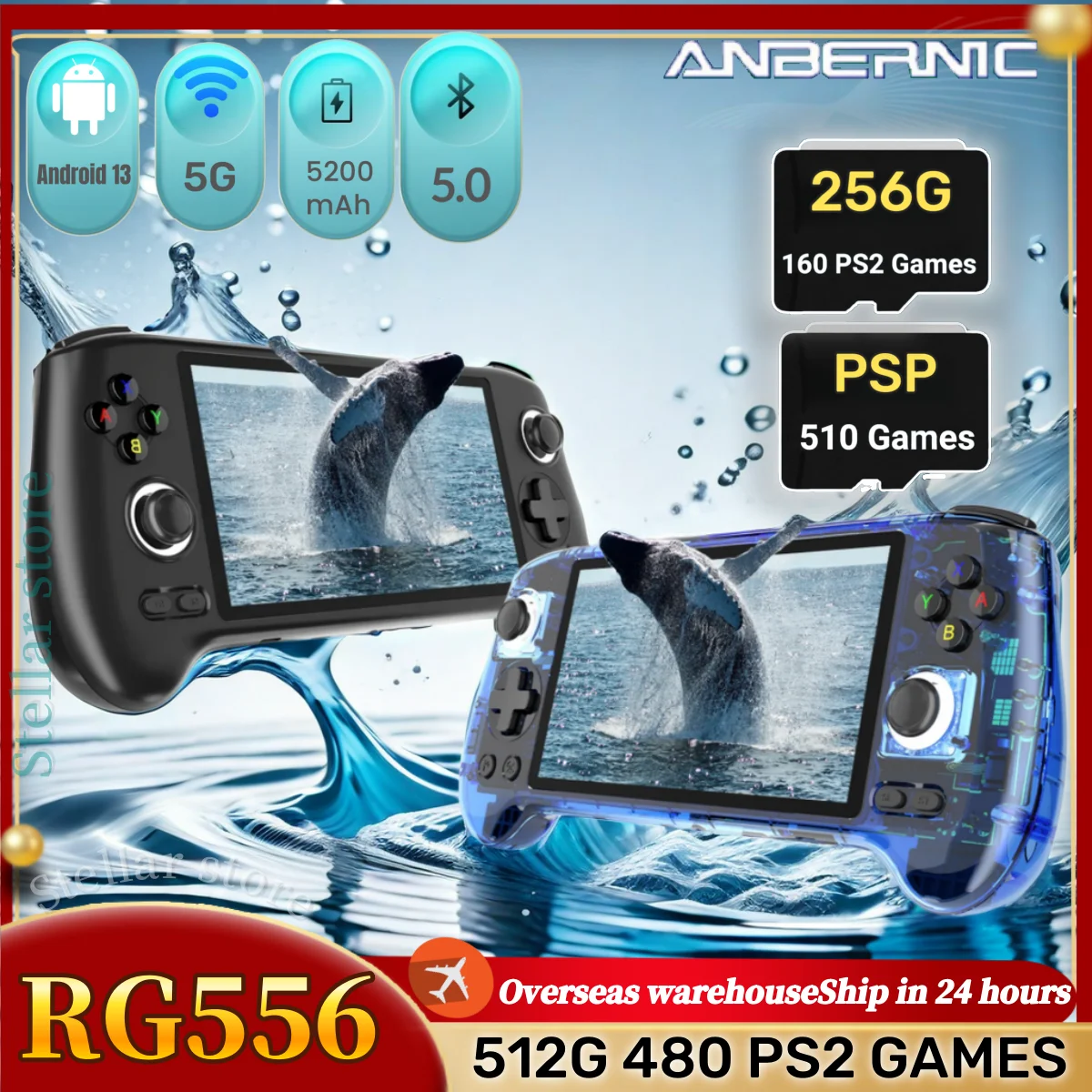 

ANBERNIC RG556 Handheld Game Console Unisoc T820 Android 13 Portable PS2 Retro Video game Console 512G 256G PSP 8GB 128G UFS2.2