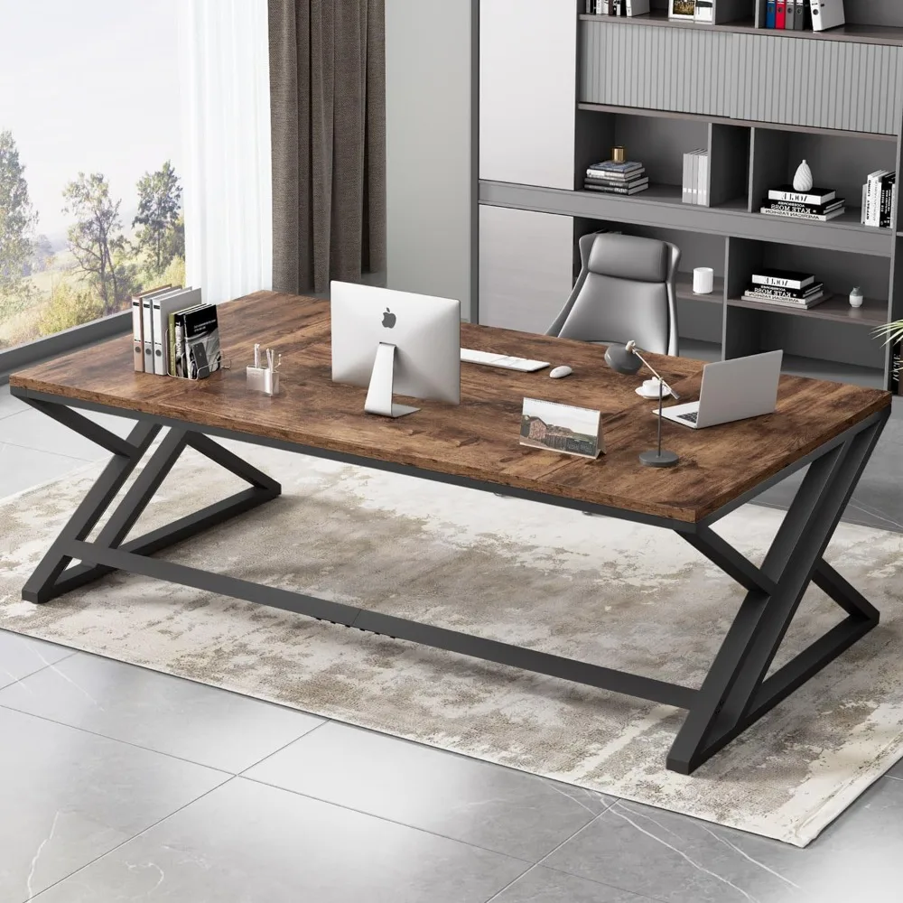 

Rustic 70.8" Computer Desk, Extra Large Industrial Home Office Desk, Long Modern Work Executive Pc Desk Study Writing table, Du