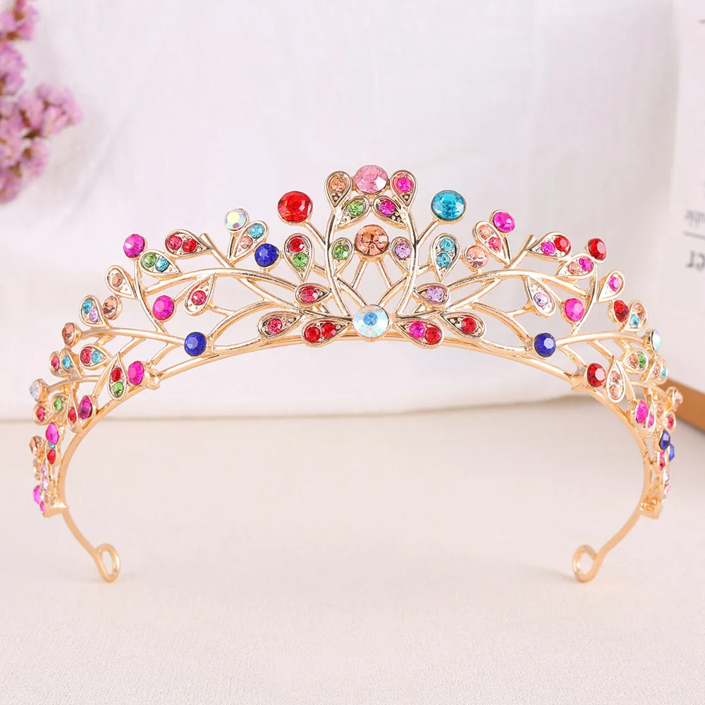 Classic Baroque AB Color Crystal Crown for Women Elegant Delicate Alloy Tiara Hair Band Banquet Party Princess Headdress Jewelry