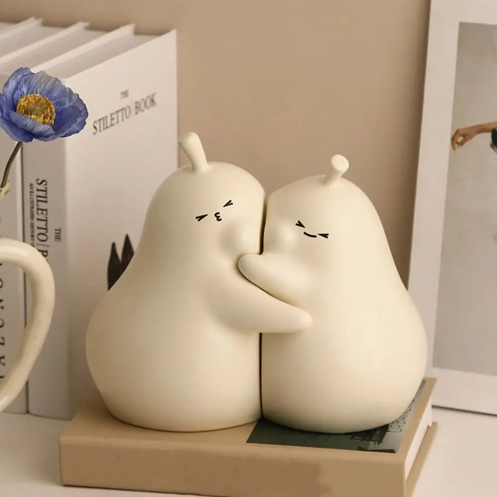 2pcs Ceramic Hug Pear Book Stand Cute Creative Pear Decorative Bookends Multi-Functional Modern Miniatures Figurine Bookshelf