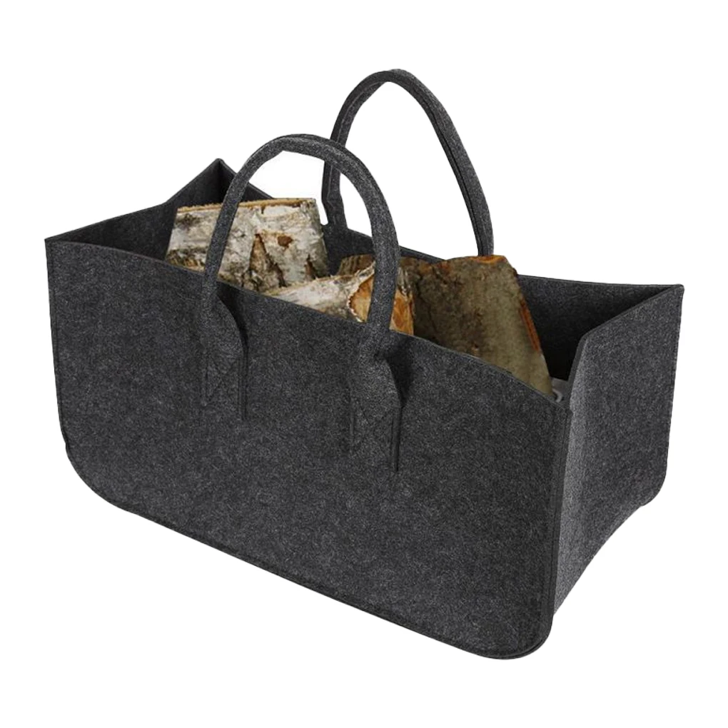 Durable Firewood Bag Non-woven Fire Storage Bag Felt Double Handle Opening Shopping Bag Felt Wood Fire Clothes Quilt Storage Bag